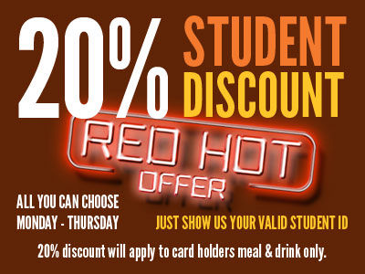 20% student discount in Red Hot World Buffet